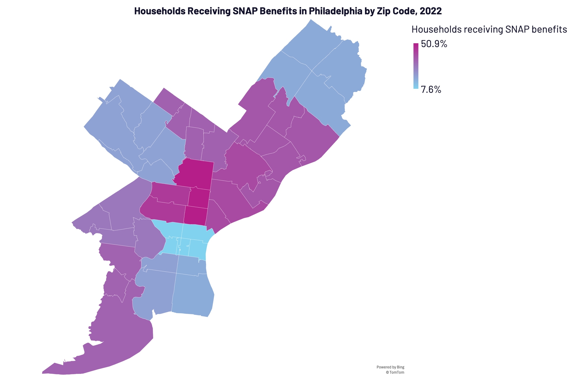 Households receiving SNAP benefits by Philadelphia zip code.