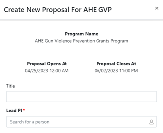 Create New Proposal for AHE GVP Grant